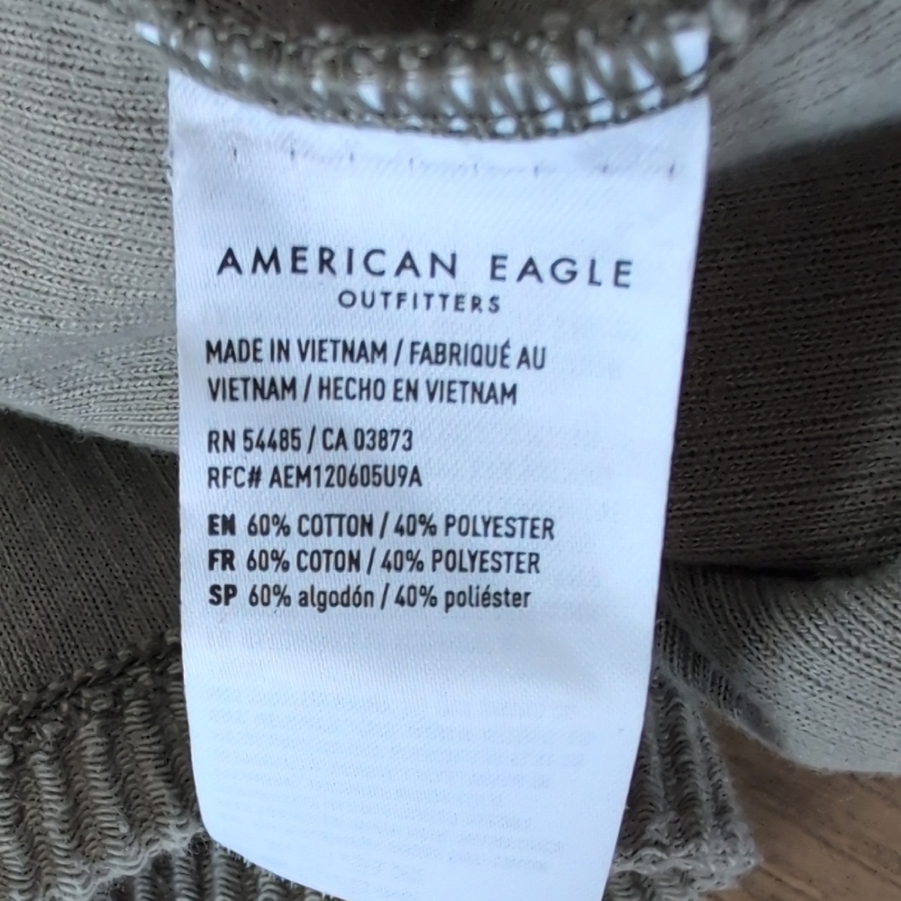 American Eagle Outfitters Olive Green Ribbed Crop Hoodie L M666 - Picture 7 of 7